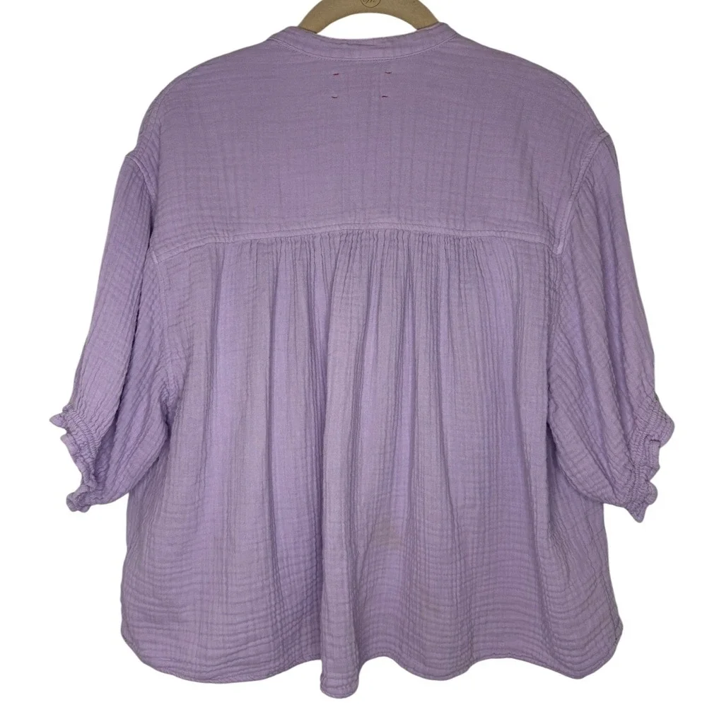 Xirena Top Womens Medium Purple Cotton Gauze Henley Ruffle Sleeve Blouse
